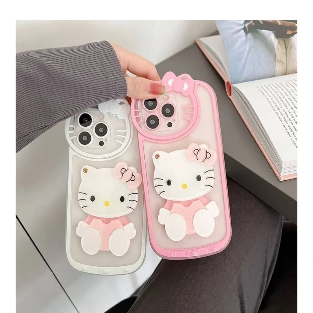 HELLO KITTY PHONE CASE WITH MIRROR Glitter CUTE WHITE PINK IPHONE 13 PRO NEW